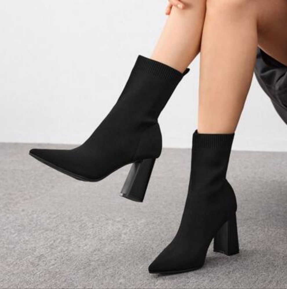 Chic Black Ankle Sock Boots  Contemporary Slick Stylish